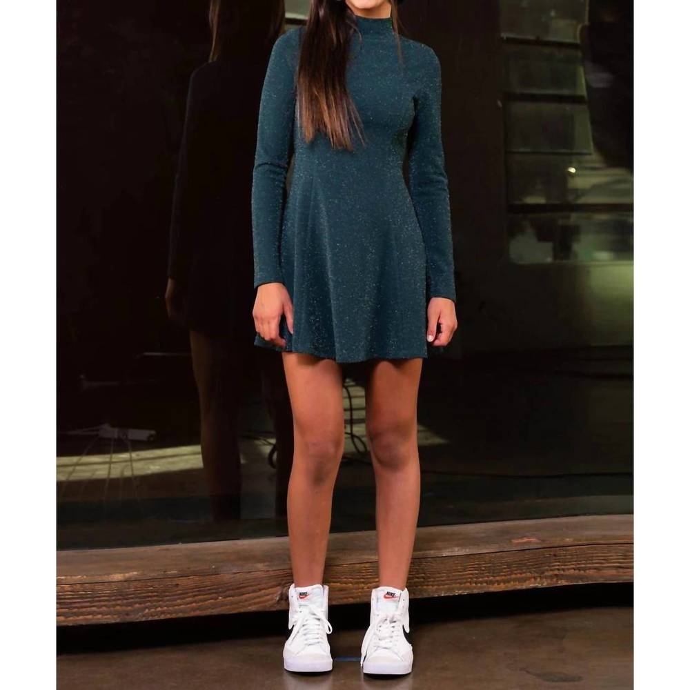NEW MISS BEHAVE GIRLS girls priscilla long sleeve fit & flare dress in green